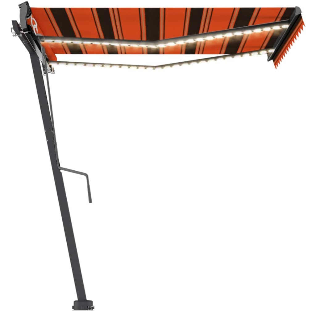 Einziehbare Markise mit LED/Windschutz. 300x250cm orange-braun