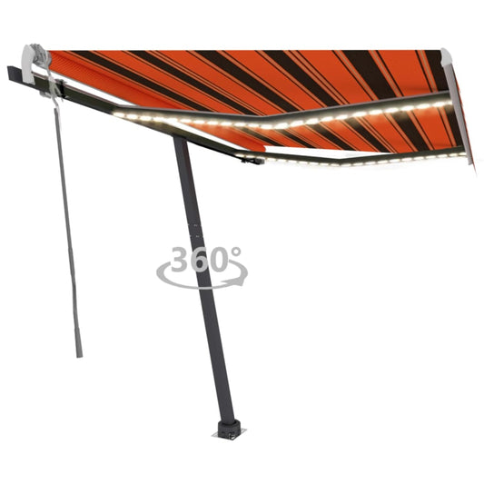 Retractable awning with LED 350x250 cm orange-brown