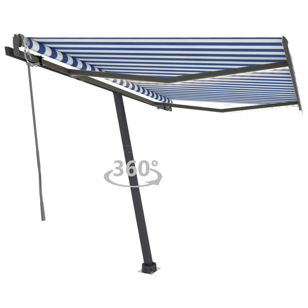 Retractable awning LED/wind sensor 350x250cm blue and white