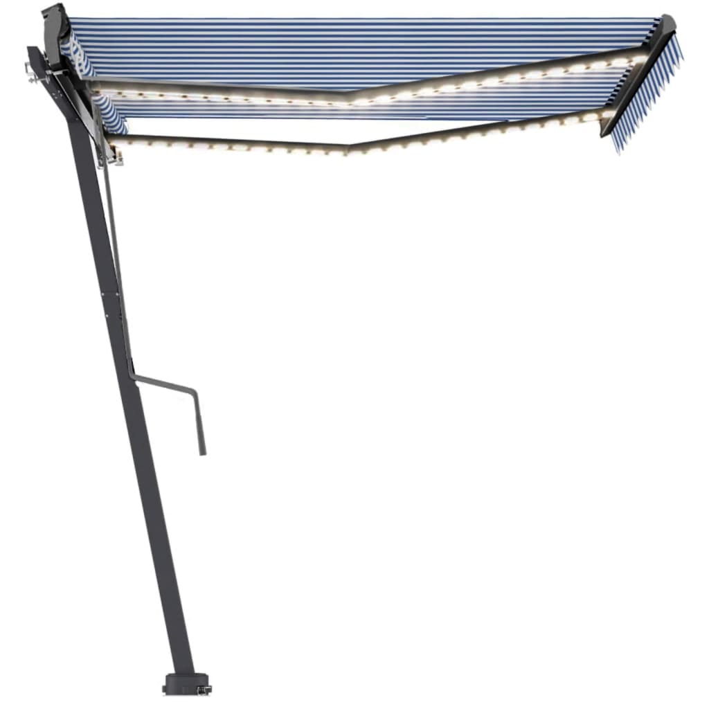 Retractable awning LED/wind sensor 350x250cm blue and white