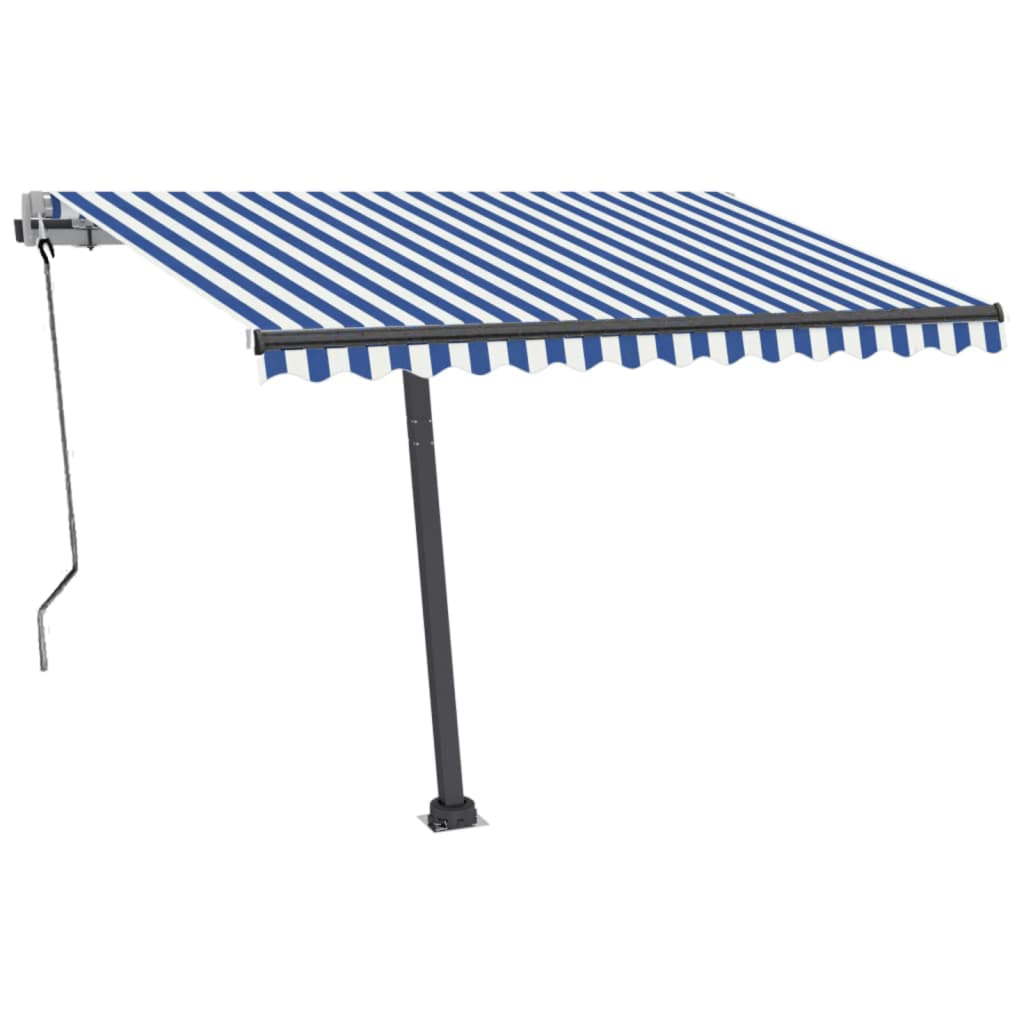 Retractable awning LED/wind sensor 350x250cm blue and white