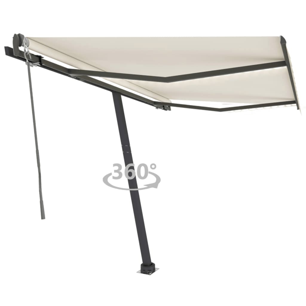 Retractable awning with LED and wind sensor 350x250 cm cream