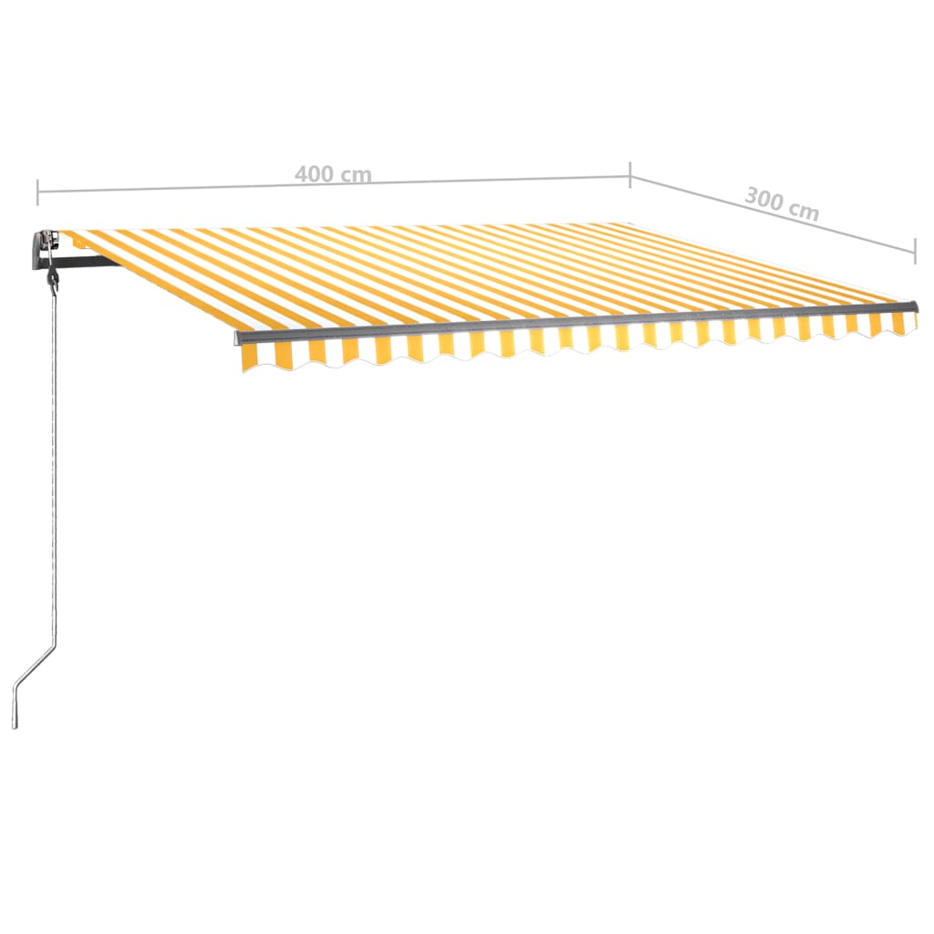 Vapaasti seisova sisäänkelattava markiisi 400x300 cm keltavalk.