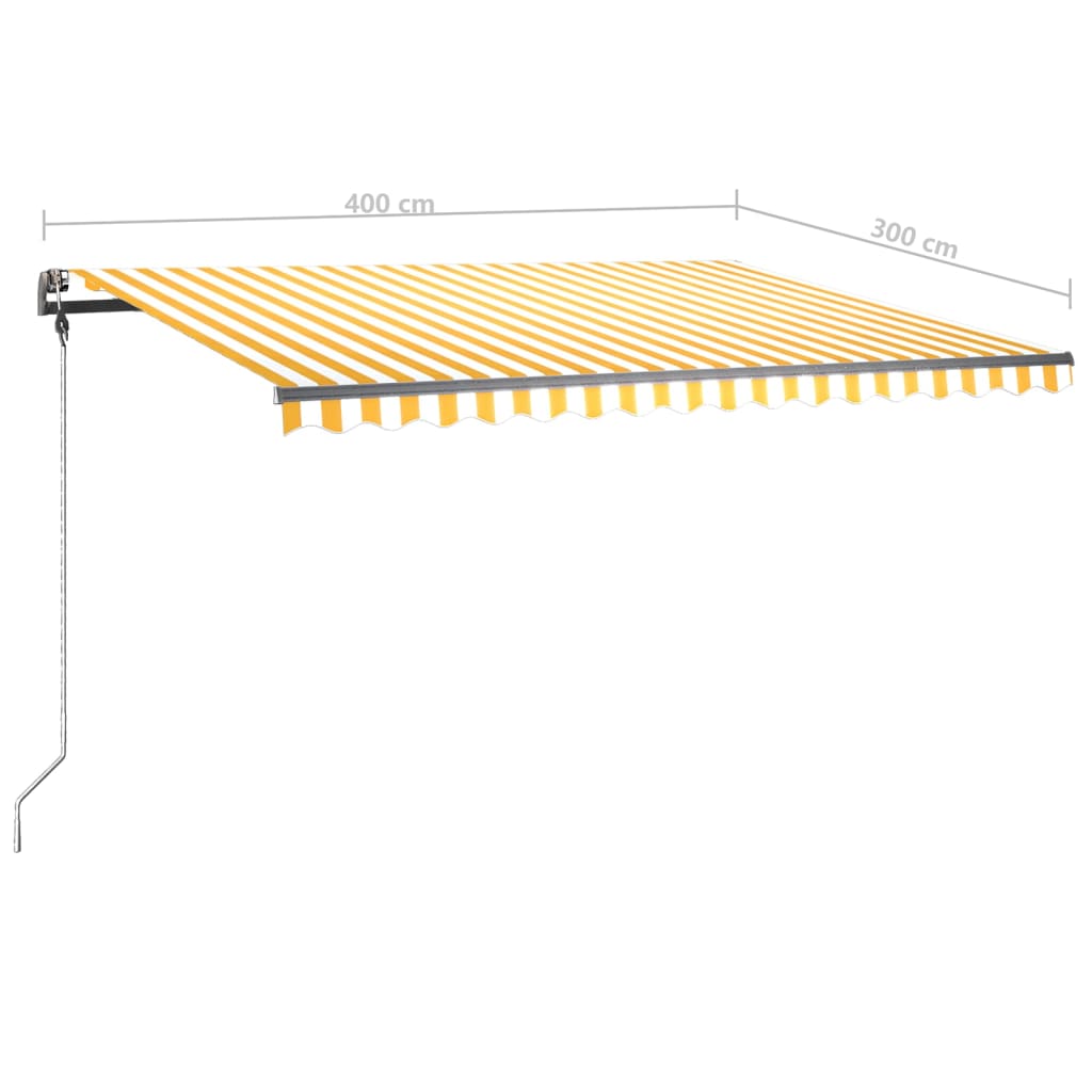 Käsin sisäänkelattava markiisi LEDillä 400x300 cm keltavalk.