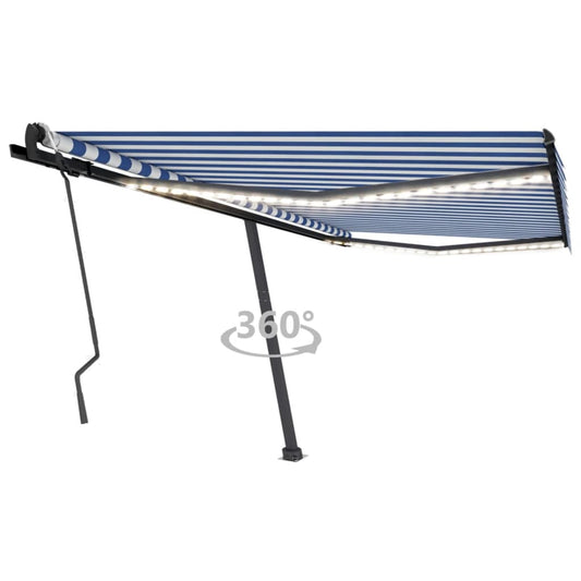 Retractable awning with LED 450x300cm blue and white