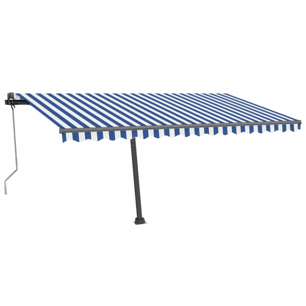 Retractable awning LED/wind sensor 450x300 cm blue and white.