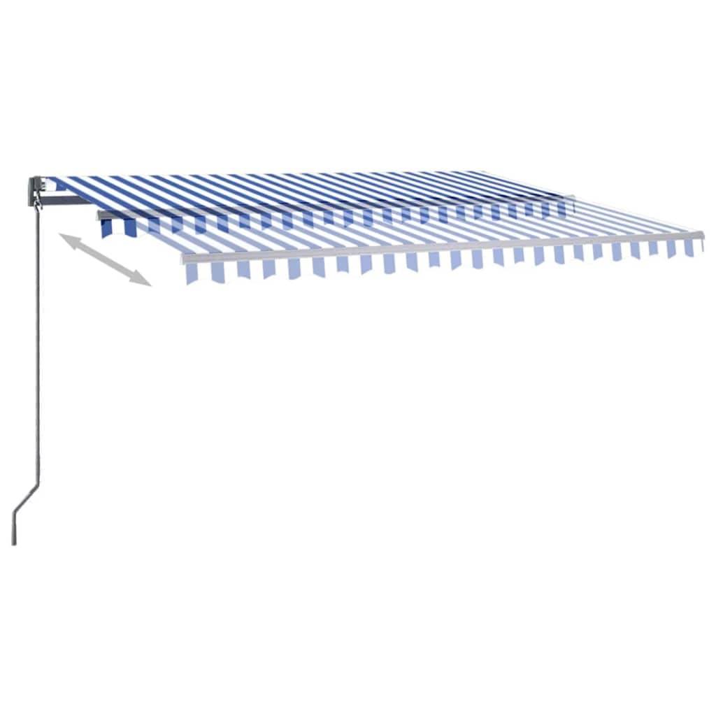 Retractable awning LED/wind sensor 450x300 cm blue and white.