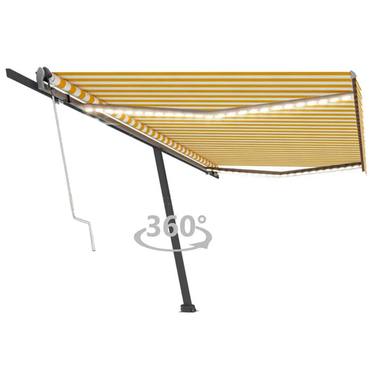 Einziehbare Markise LED/Windsensor 500x300 cm gelb und weiß.