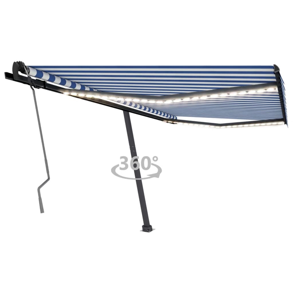 Retractable awning with LED 400x350 cm blue and white