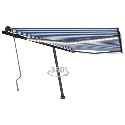 Retractable awning with LED 400x350 cm blue and white