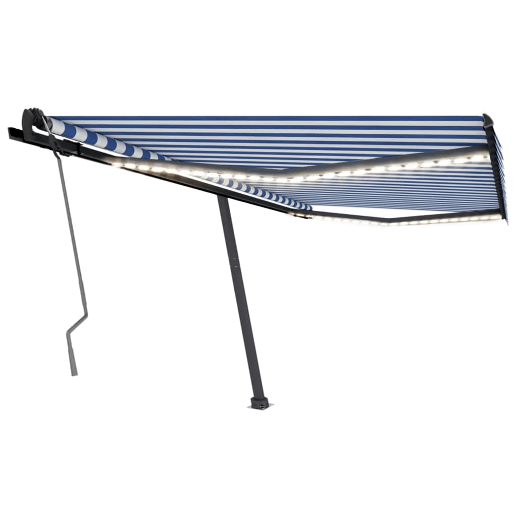 Retractable awning with LED 400x350 cm blue and white