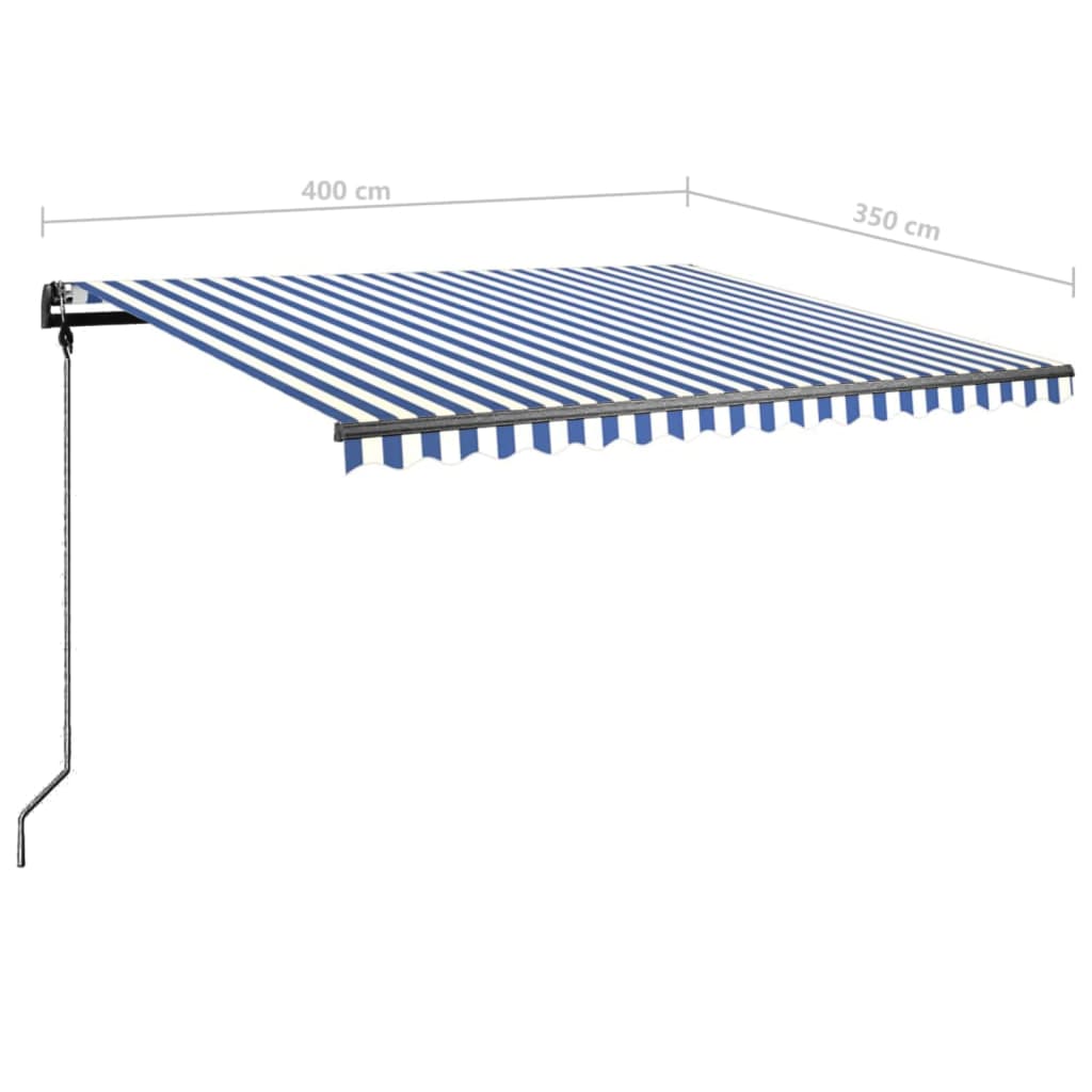 Retractable awning with LED 400x350 cm blue and white