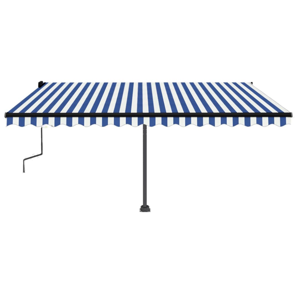 Retractable awning with LED 450x350 cm blue and white