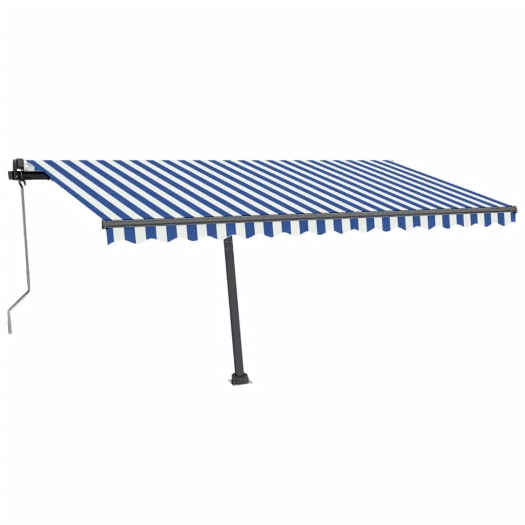 Retractable awning LED/wind sensor 450x350 cm blue and white.