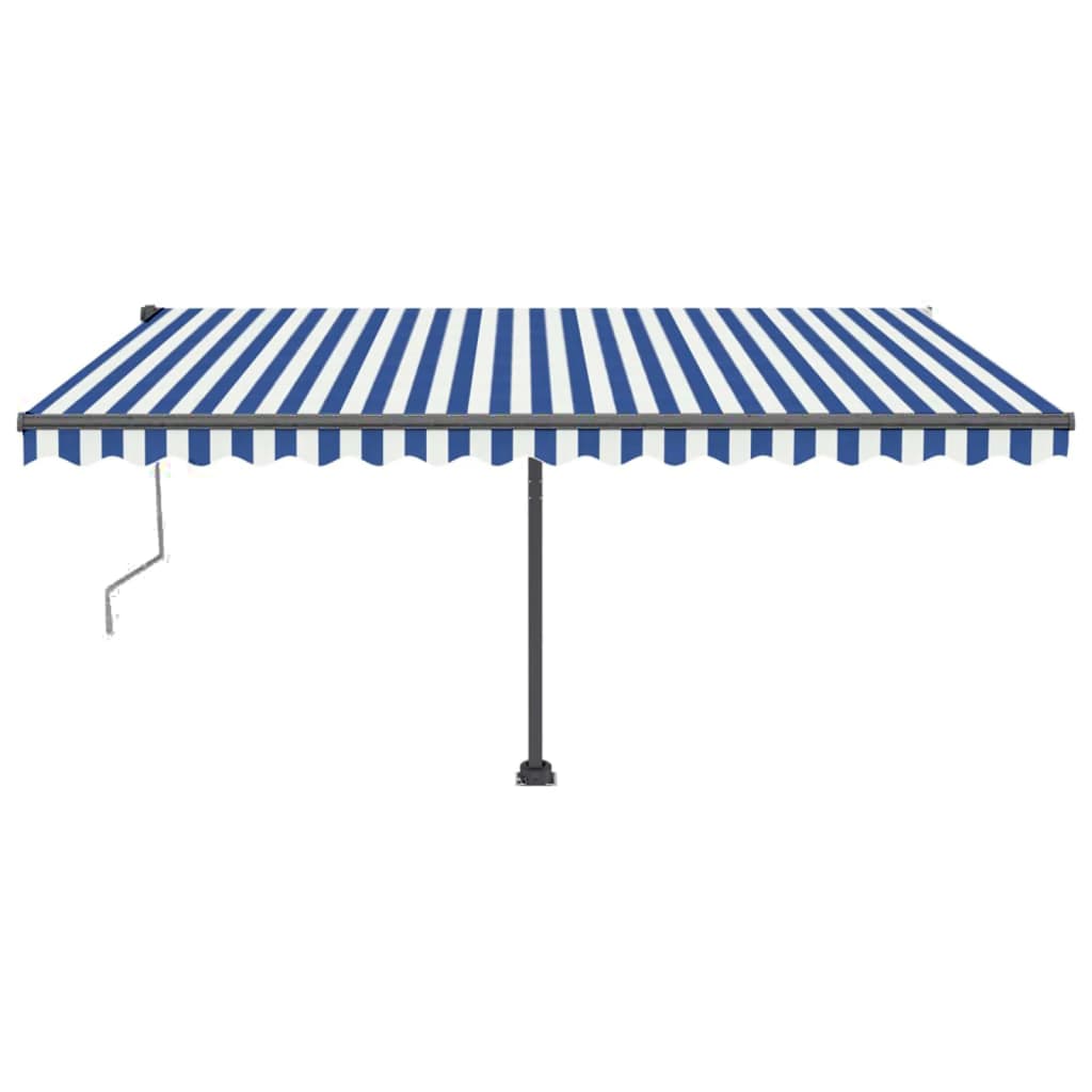 Retractable awning LED/wind sensor 450x350 cm blue and white.