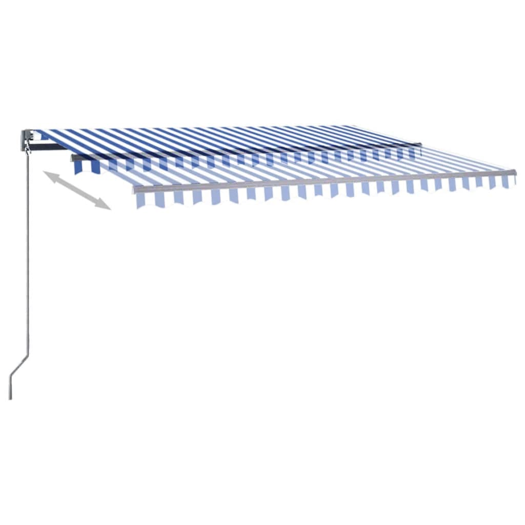 Retractable awning LED/wind sensor 450x350 cm blue and white.