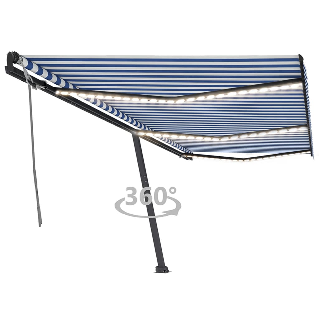 Retractable awning with LED 600x350 cm blue and white