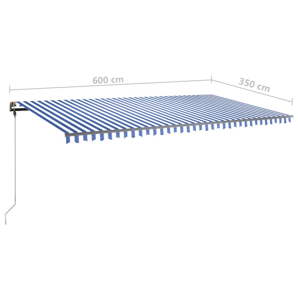 Retractable awning with LED 600x350 cm blue and white