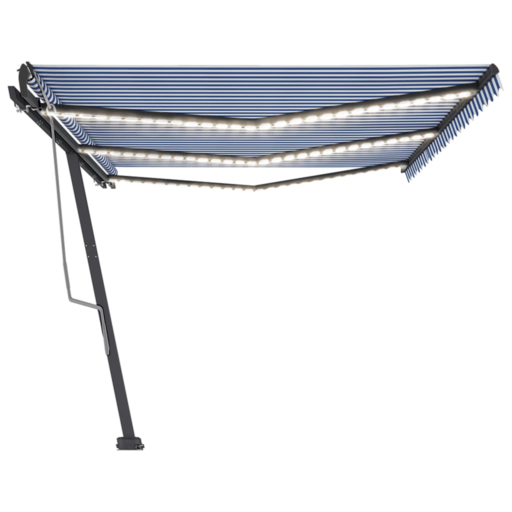 Retractable awning with LED 600x350 cm blue and white