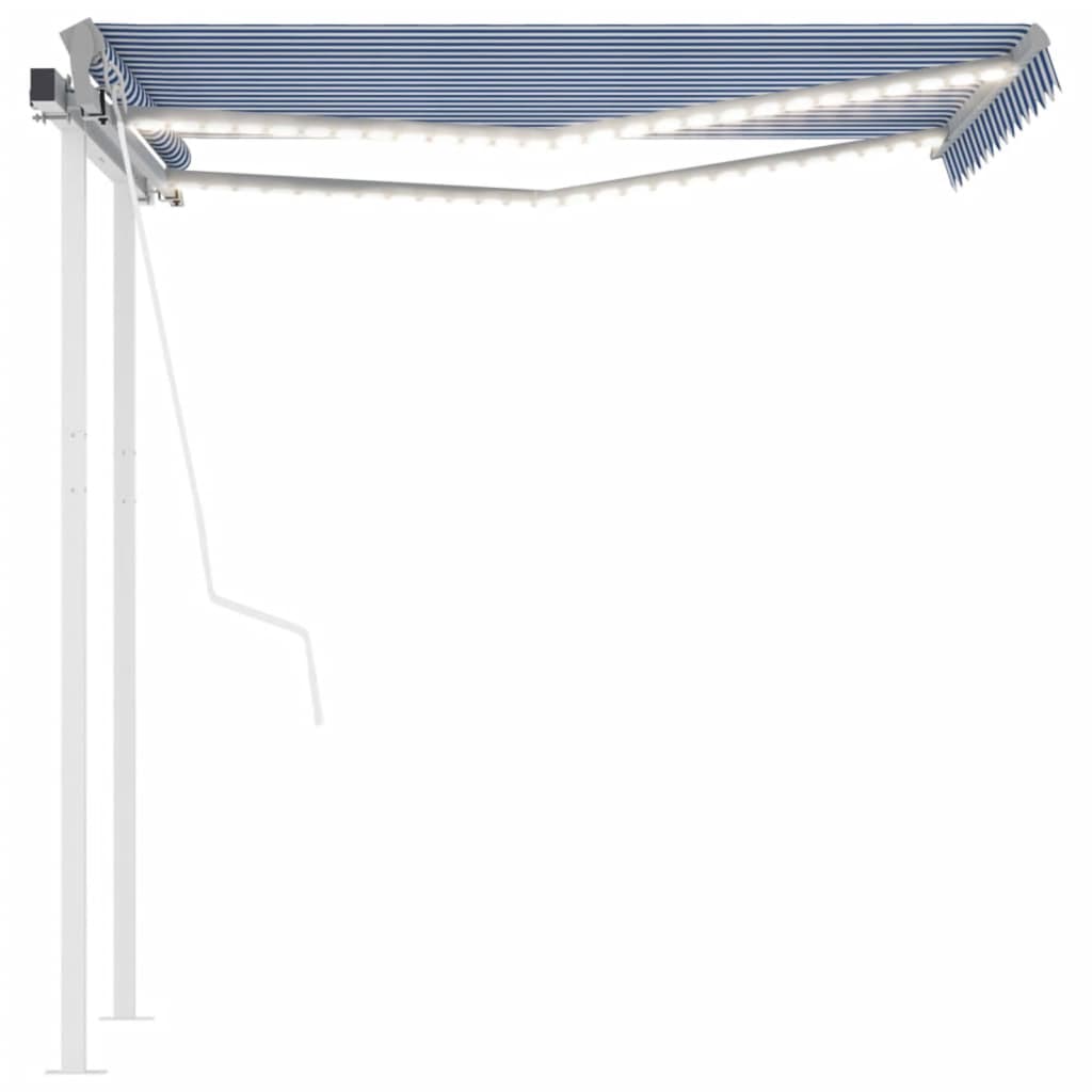 Retractable awning LED/wind sensor 3x2.5 m blue and white