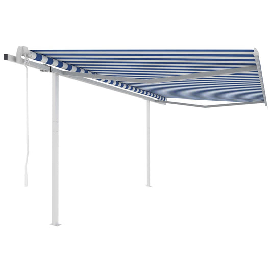 Automatic retractable awning with pole 4x3m blue and white