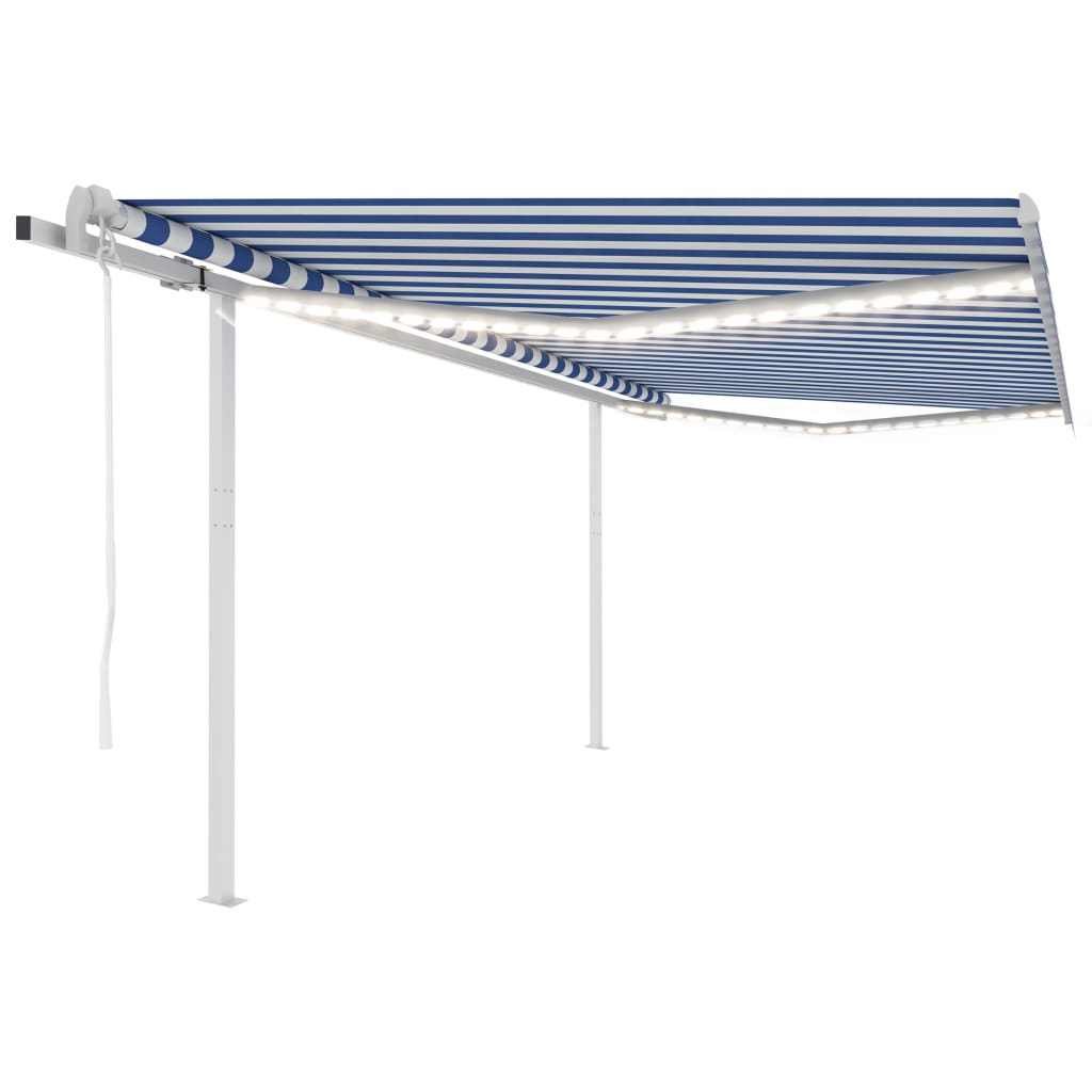 Retractable awning LED/wind sensor 4x3 m blue and white