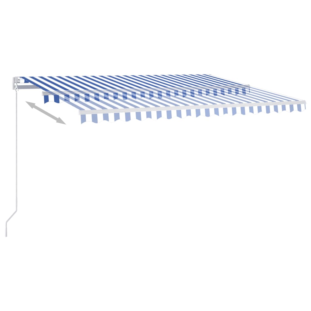 Retractable awning LED/wind sensor 4x3 m blue and white