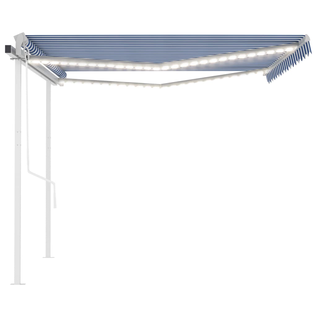 Retractable awning LED/wind sensor 4x3 m blue and white