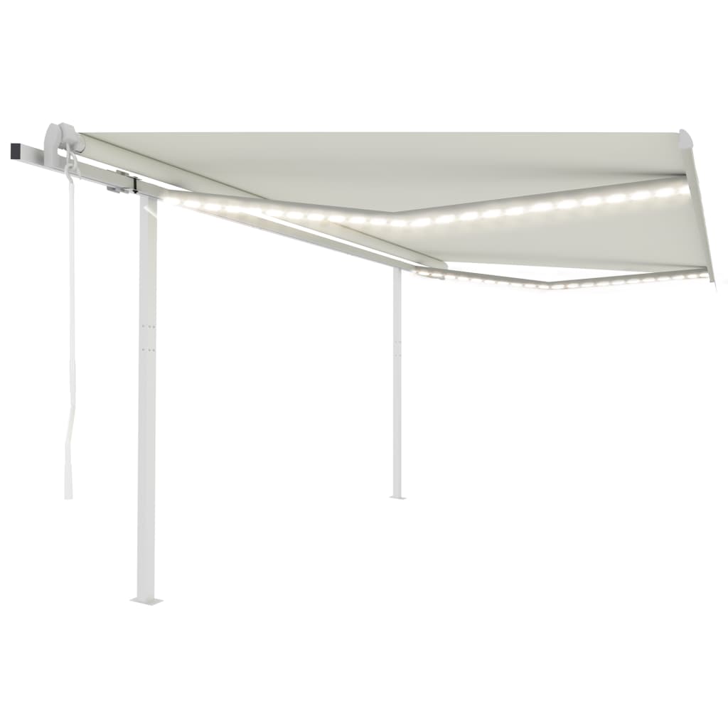 Retractable awning with LED and wind sensor 4.5x3 m cream