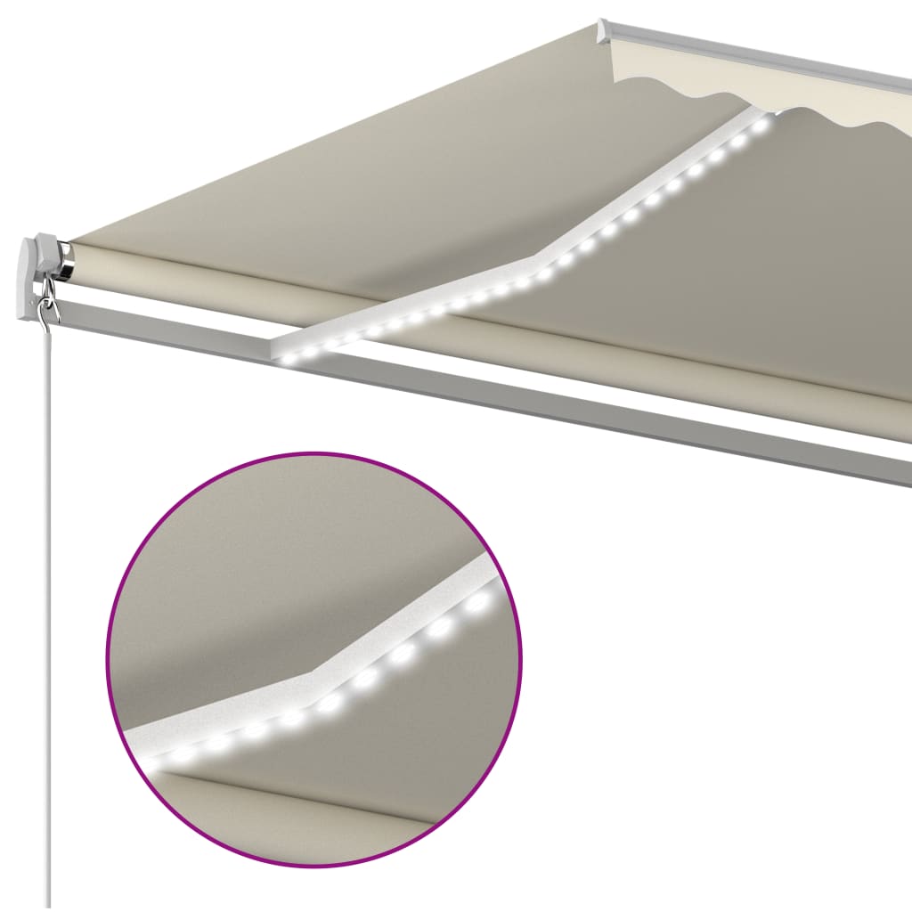 Retractable awning with LED and wind sensor 4.5x3 m cream