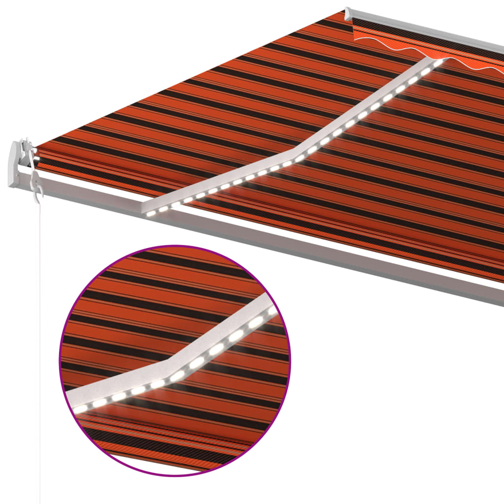 Käsin sisäänkelattava markiisi LEDillä 6x3 m oranssiruskea