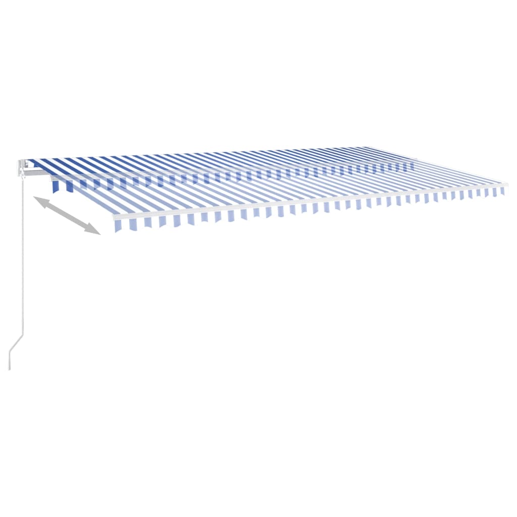 Retractable awning LED/wind sensor 6x3 m blue and white