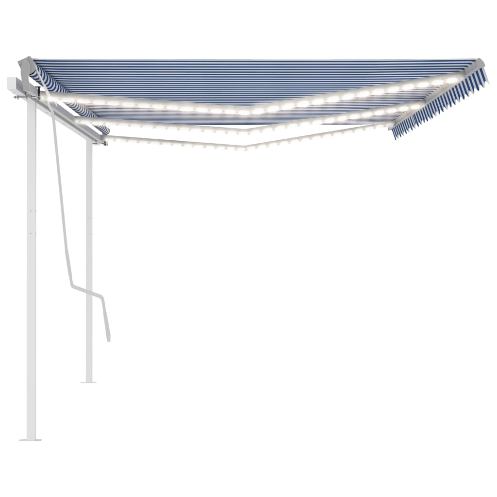 Retractable awning LED/wind sensor 6x3 m blue and white