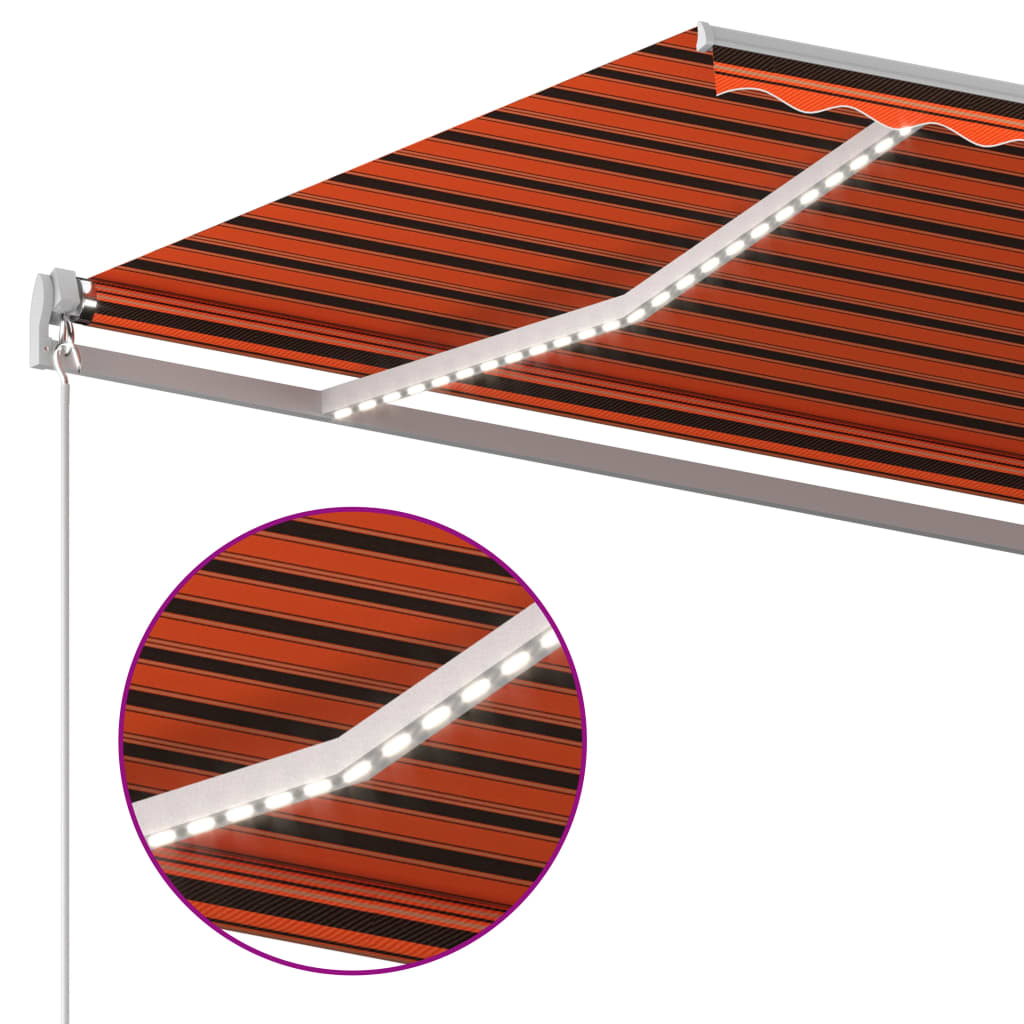 Retractable awning LED/wind sensor 6x3 m orange-brown