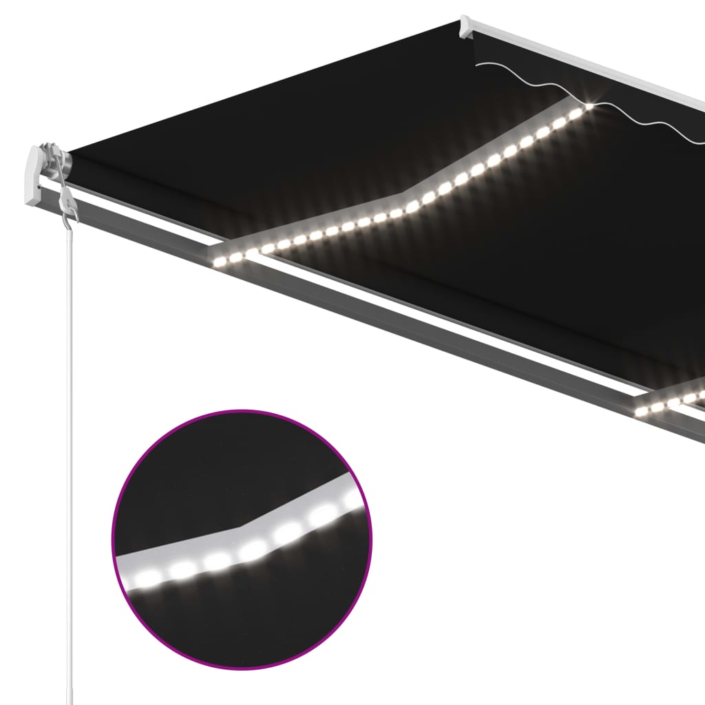 Manuaalisesti kelattava markiisi LED-valot 4,5x3,5m antrasiitti