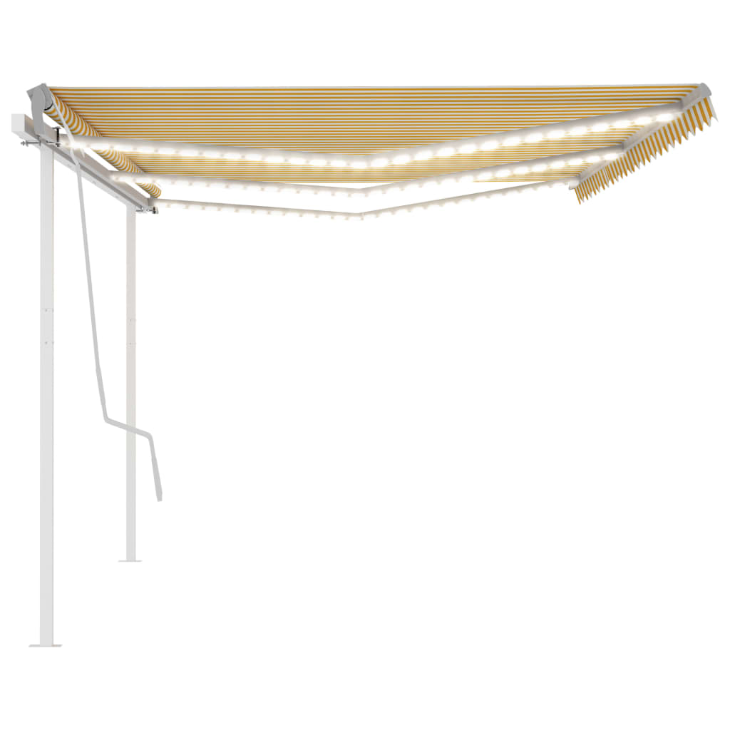 Manual retractable awning with LED 6x3.5 m yellow-white