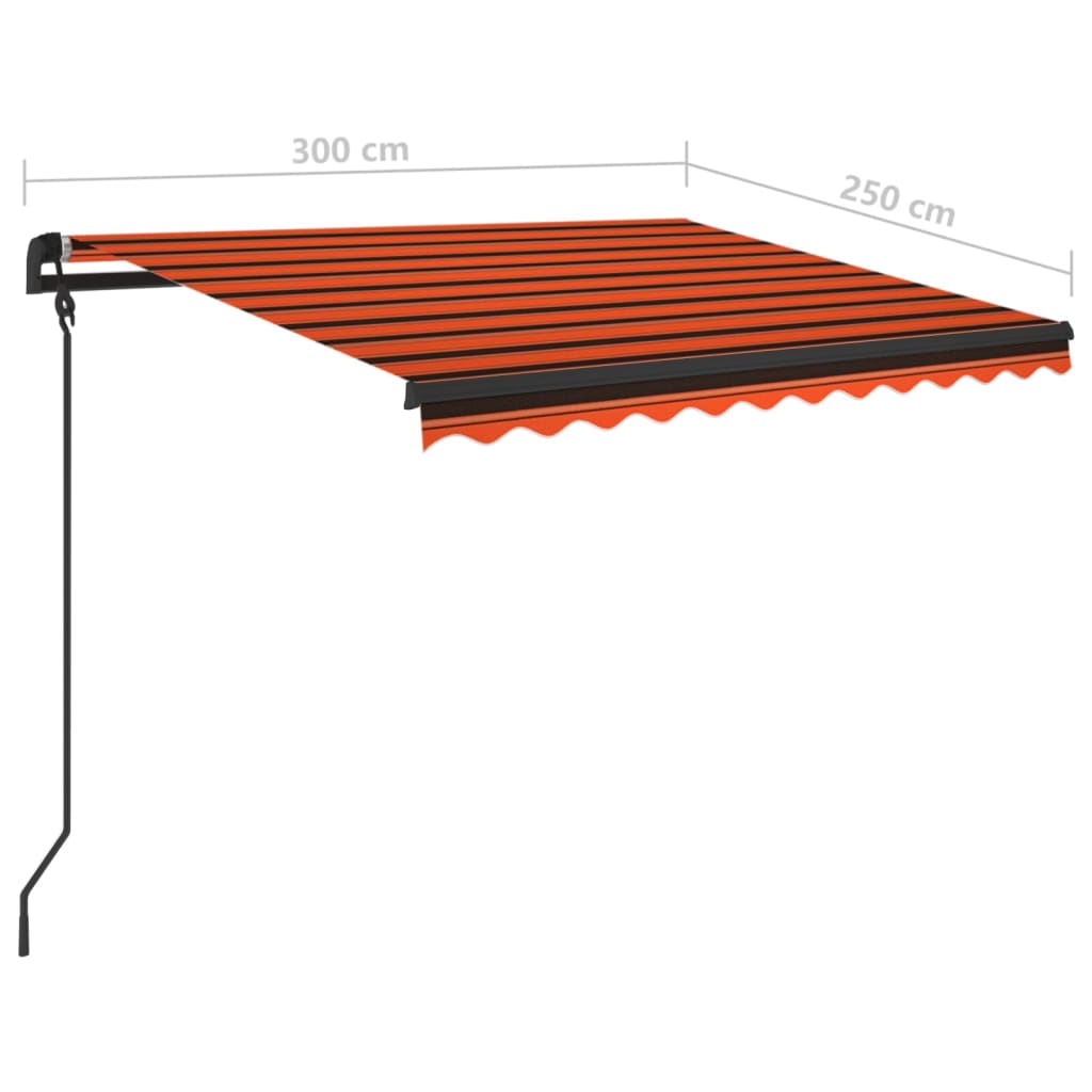 Manuaalisesti kelattava markiisi LED-valot 3x2,5m oranssiruskea