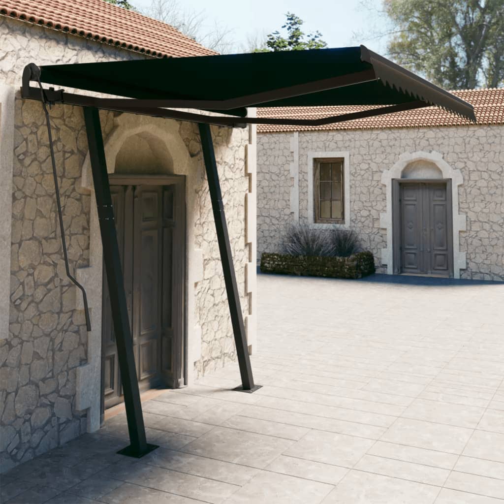 Automatic retractable awning with pole 3x2.5 m anthracite