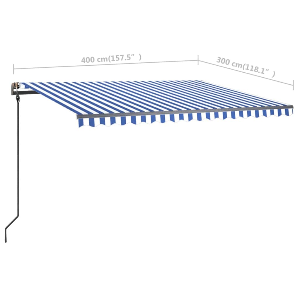 Manuaalisesti kelattava markiisi LED-valot 4x3 m sinivalkoinen