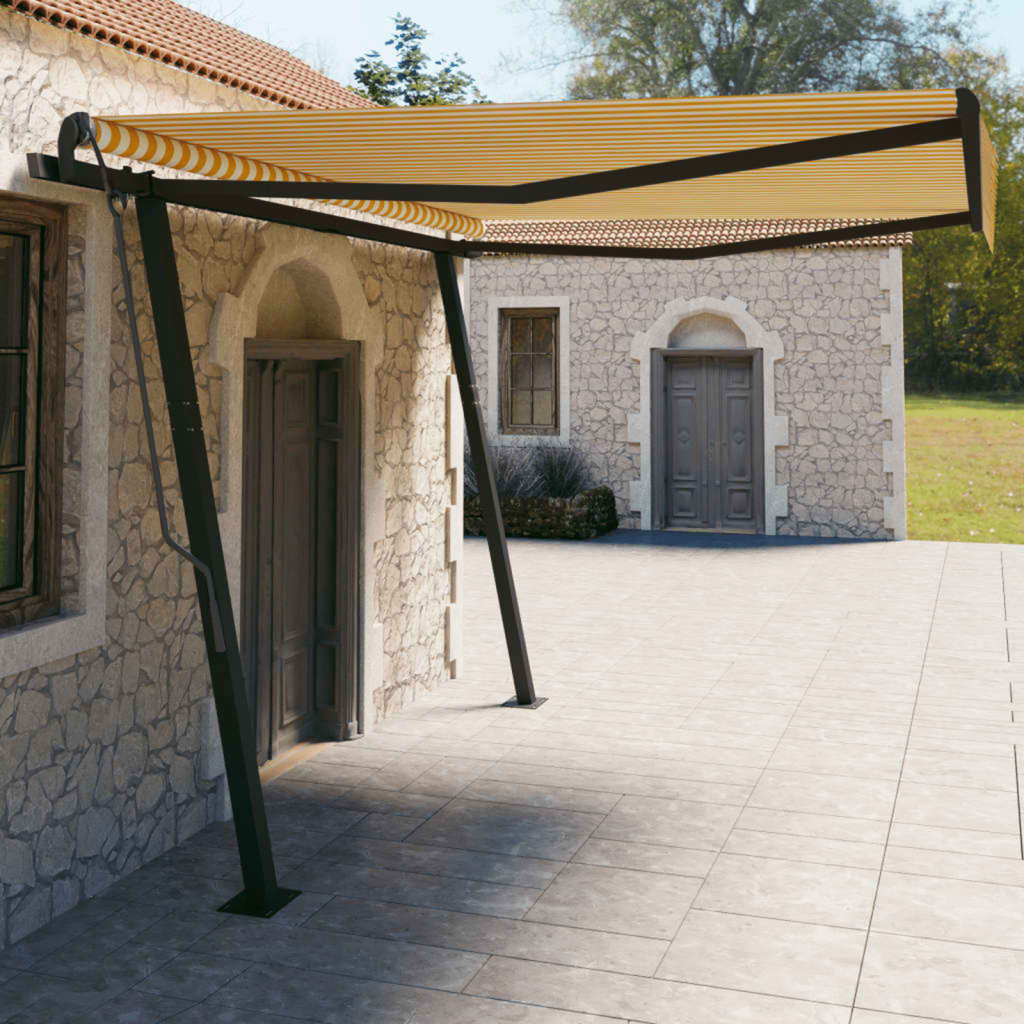 Automatic retractable awning with pole 4x3m yellow and white