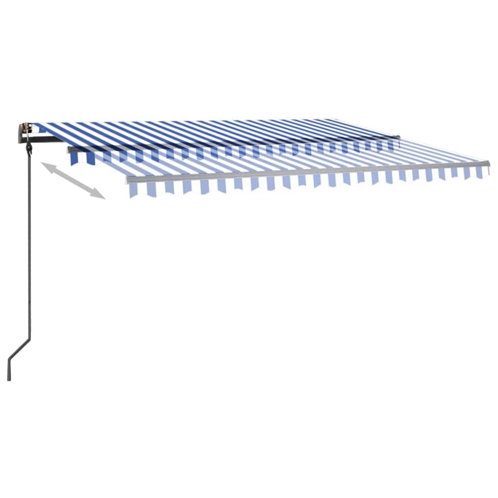 Sisäänkelattava markiisi LED/tuulisensori 4x3 m sinivalkoinen