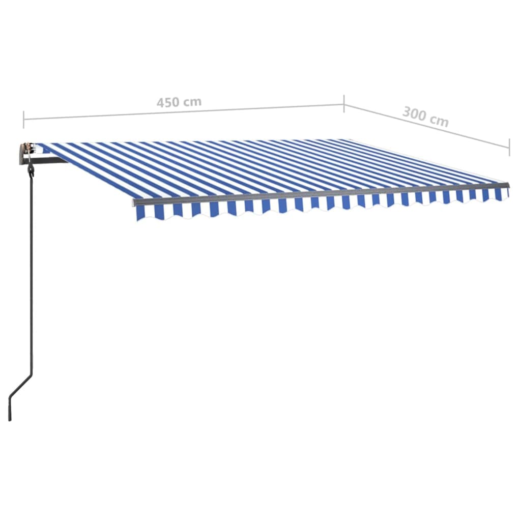 Manuaalisesti kelattava markiisi LED-valot 4,5x3m sinivalkoinen