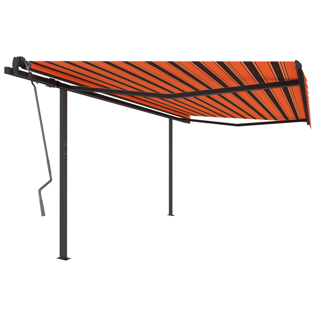 Automatically retractable awning with pole 4.5x3m orange-brown.