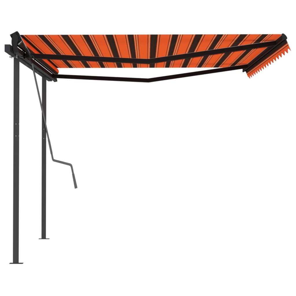 Automatically retractable awning with pole 4.5x3m orange-brown.