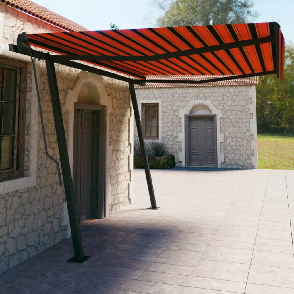 Automatically retractable awning with pole 4.5x3m orange-brown.