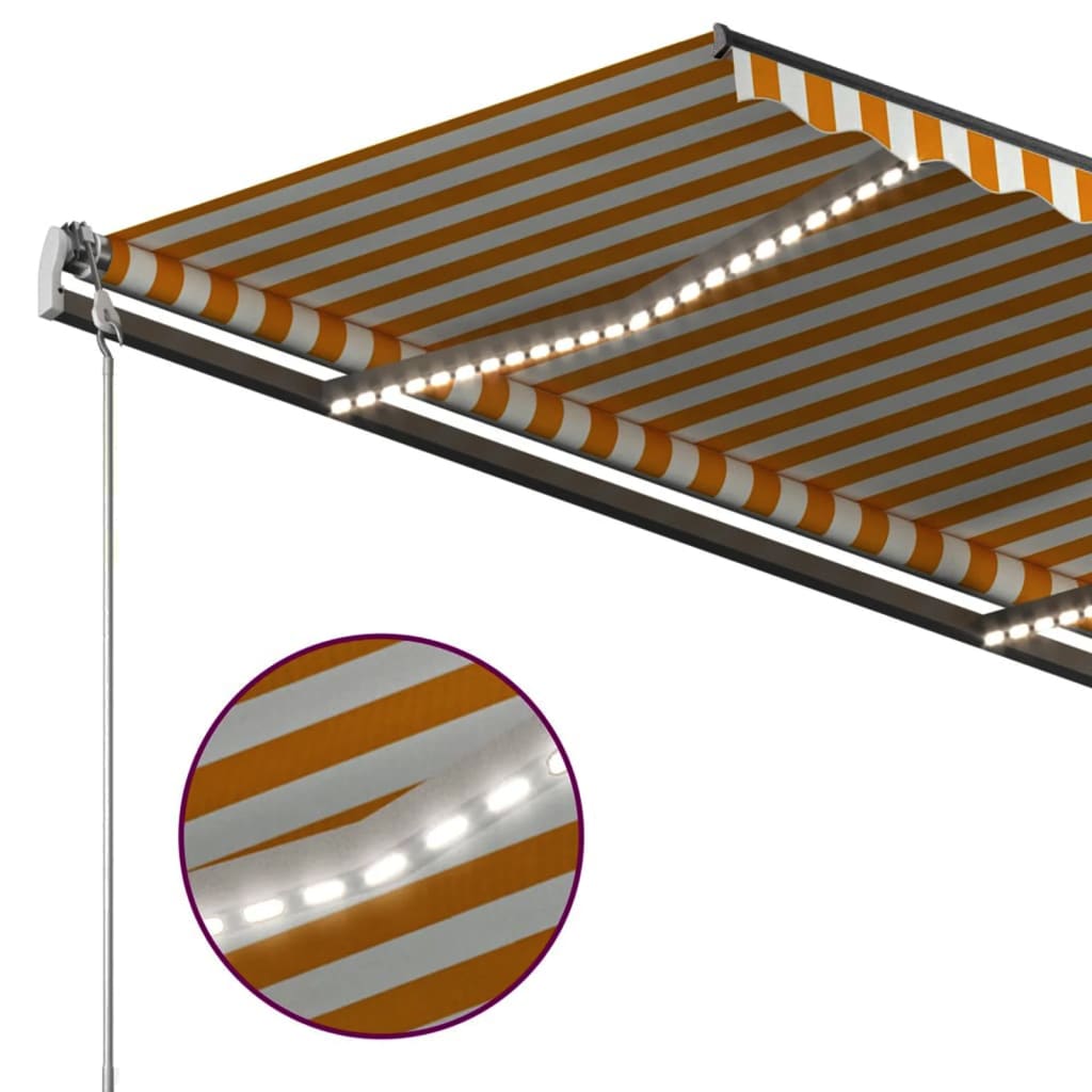 Sisäänkelattava markiisi LED/tuulisensori 4,5x3m keltavalkoinen