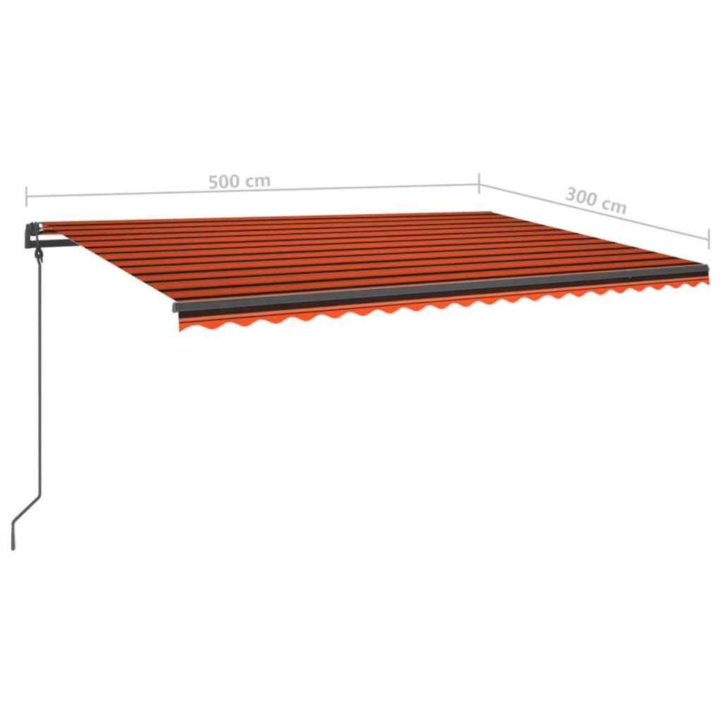 Automaattisesti kelattava markiisi tolpilla 5x3 m oranssiruskea