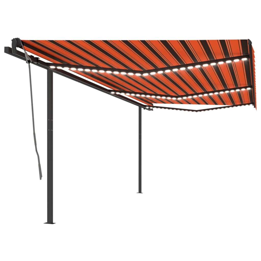 Retractable awning with LED 6x3 m orange-brown