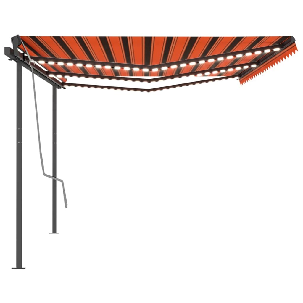 Retractable awning with LED 6x3 m orange-brown