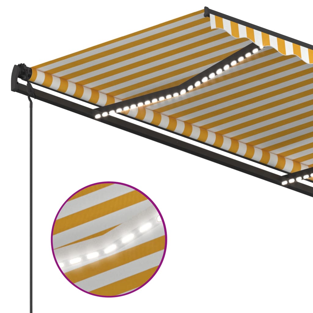 Manuaalisesti kelattava markiisi LED-valot 4,5x3,5 m keltavalk.